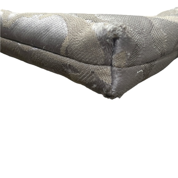 Grey cloth coach wristlet with leather accents and strap. Silver color. - Picture 5 of 11